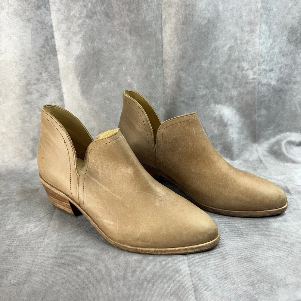 Nisolo Mia Leather Western Chunky Block Heel Ankle Bootie‎ In Tan Women's Size 9
